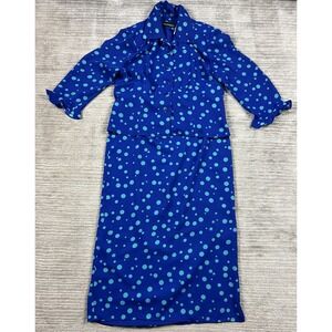 Sag Harbor 2pc Jacket Skirt Womens 10 Blue Cottage Polka Dot Polyester Padded